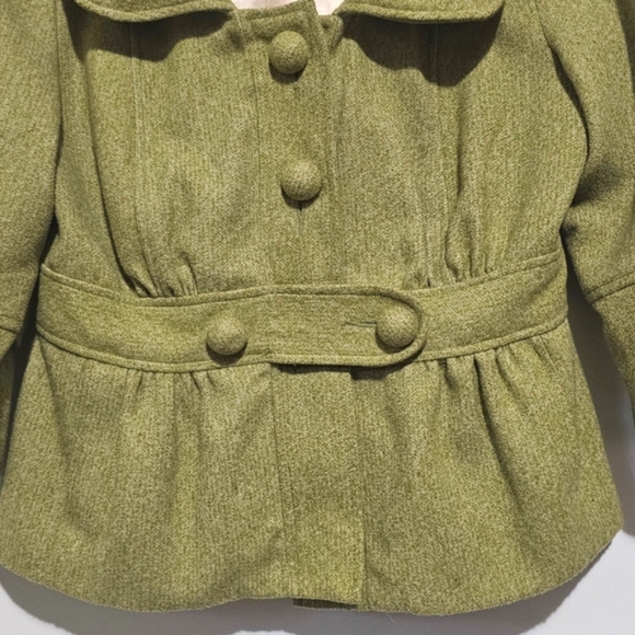 Tabitha Anthropologie Crop Jacket Size 8 Green Ruffle Collar Button 3/4 Sleeves - Picture 5 of 10